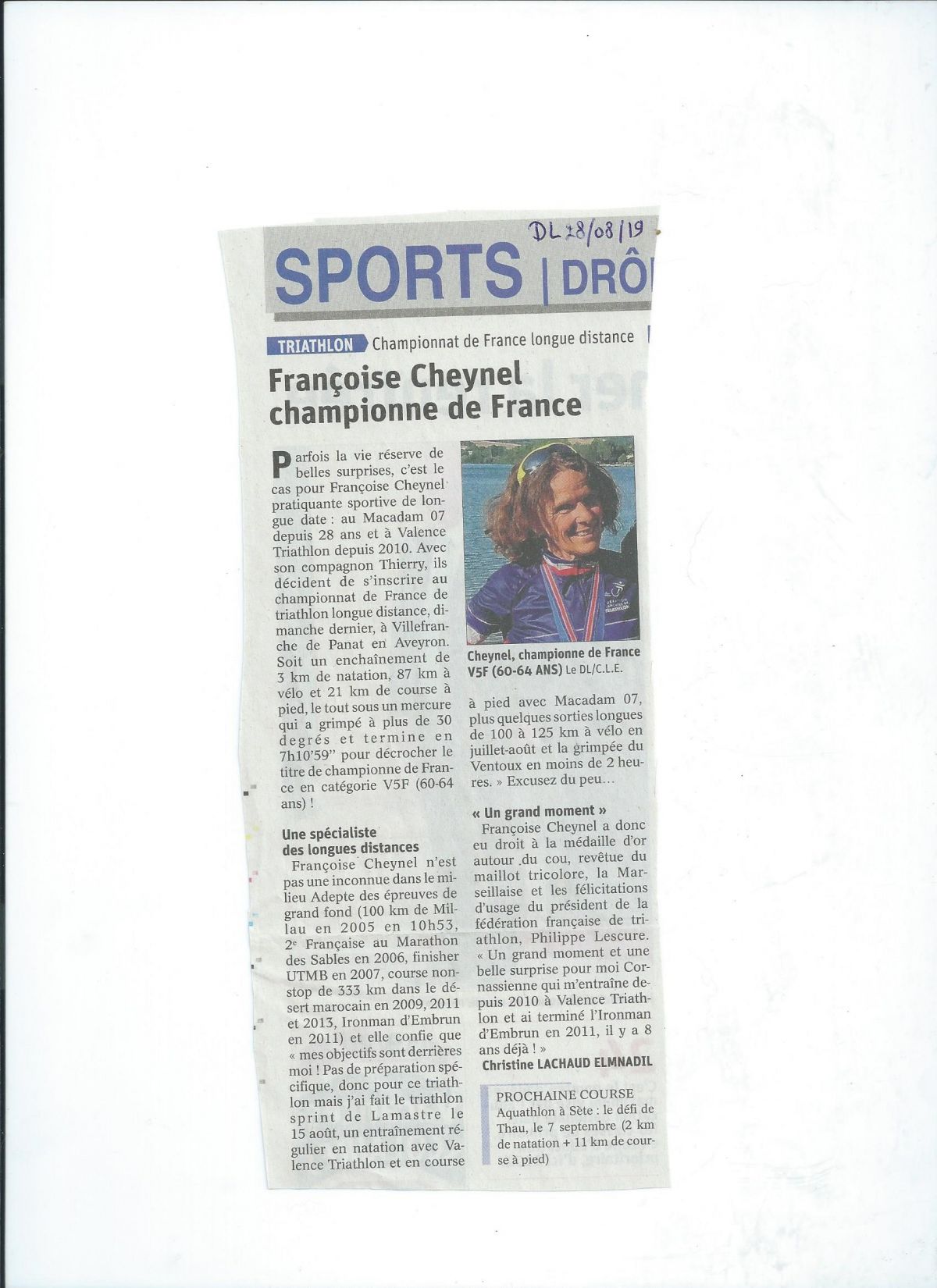 Lire la suite à propos de l’article FRANCOISE CHEYNEL CHAMPIONNE DE FRANCE